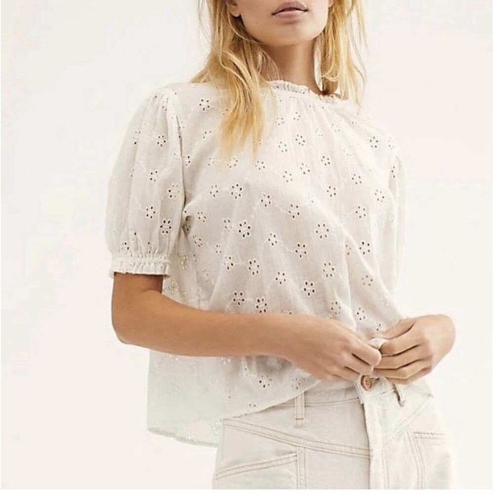 Free People Large Letters To Juliet White Top Shirt Tie Back Eyelet